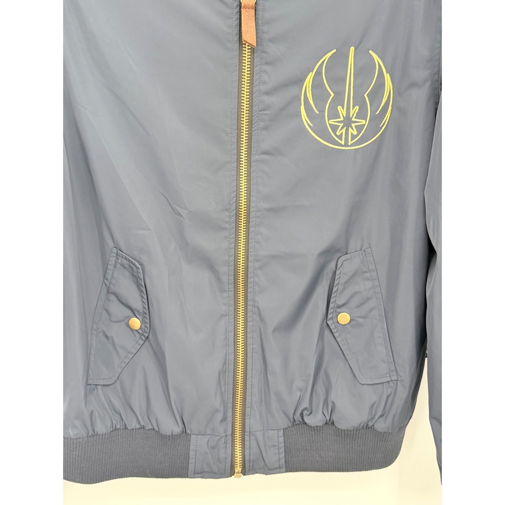 Star Wars Bomber Jacket Mens Small Navy Blue Jedi Lightsaber Embroidered Zip Up